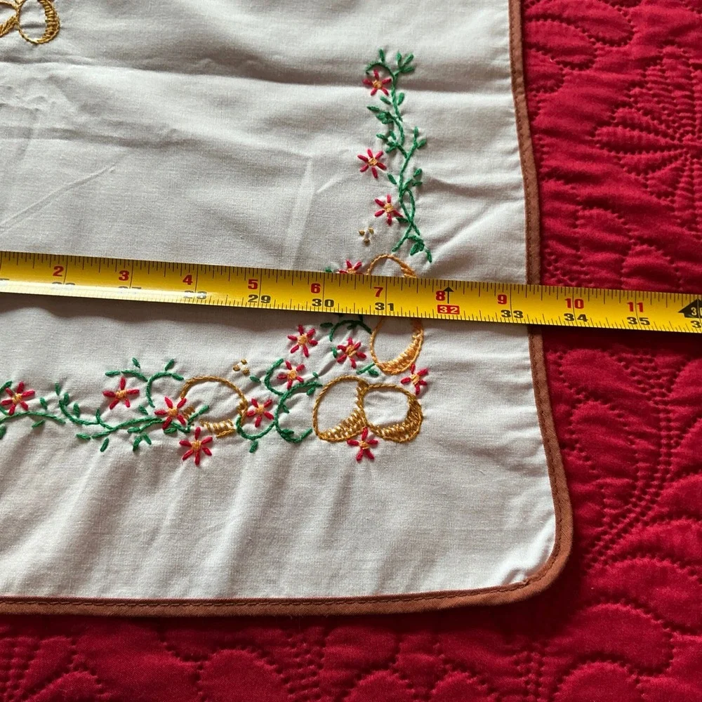Vintage Hand‎ Embroidered Tablecloth Chickens Eggs Farmhouse Cottagecore 36x38